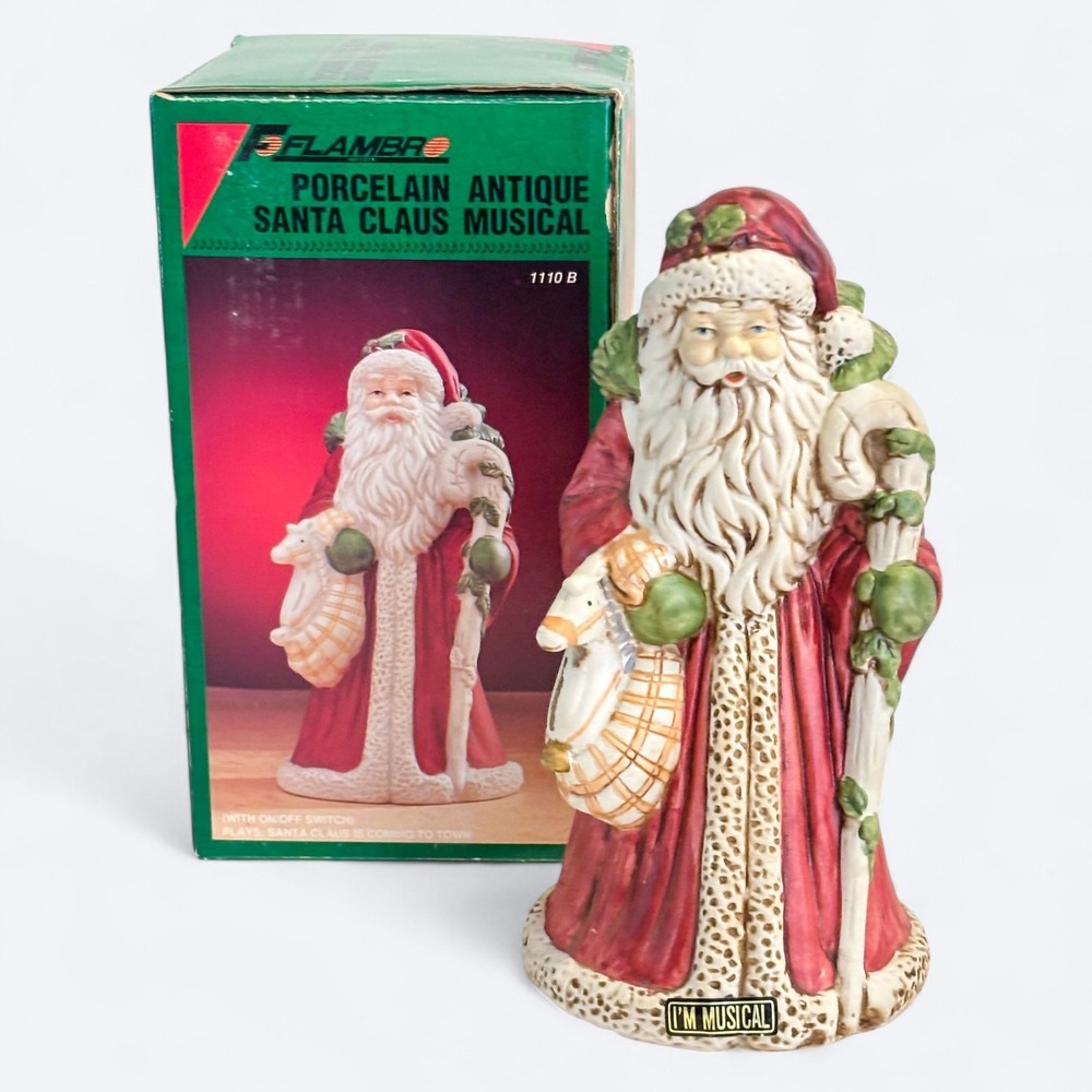 VTG 80s Santa Music Box 'Coming to Town' Ceramic Figurine Silvestri with Box - Picture 1 of 9